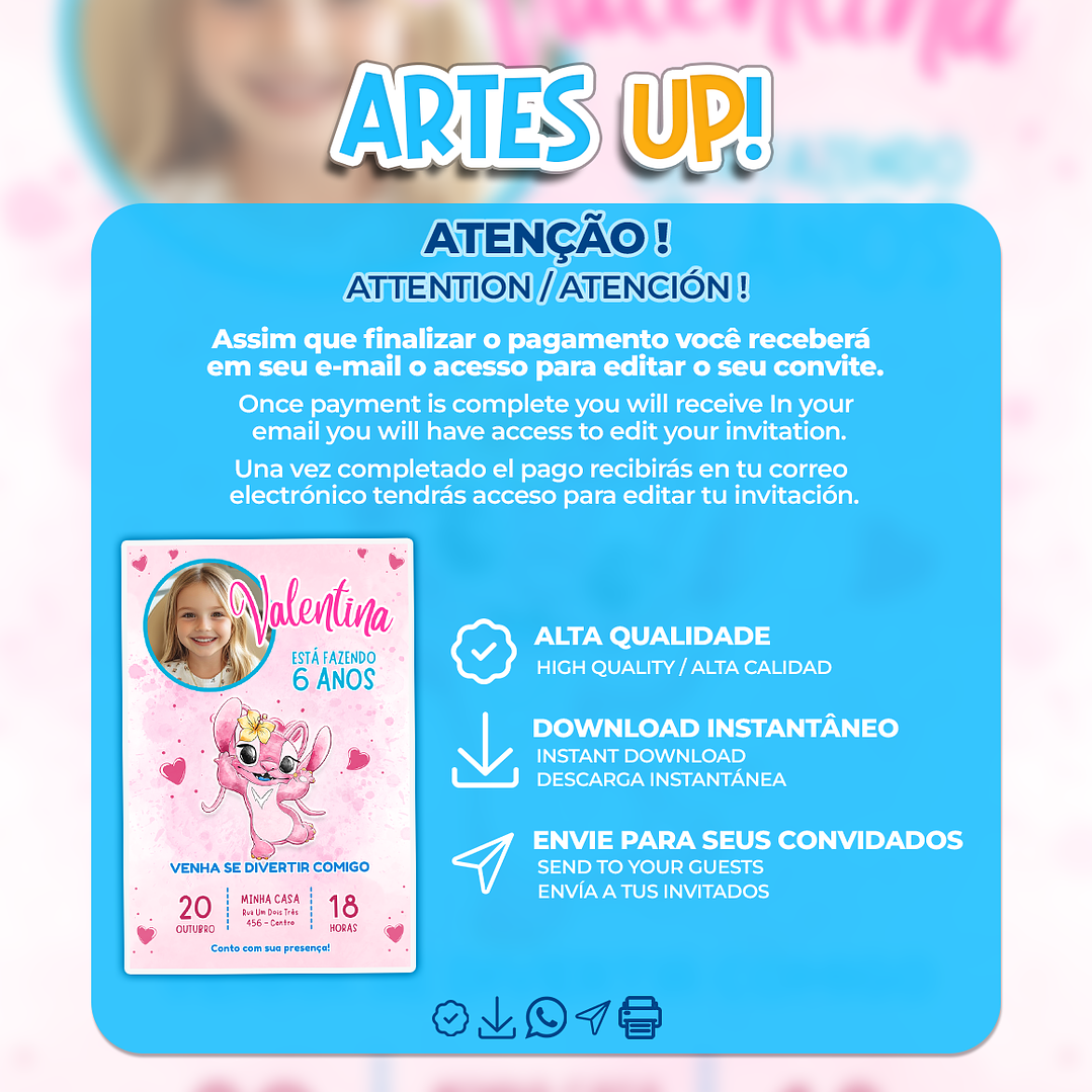 Convite Aniversário Angel aquarela com foto 2