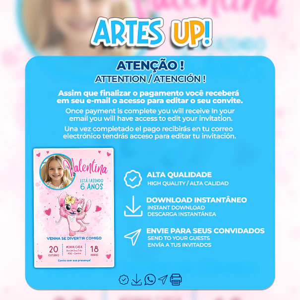 Watercolor Angel Birthday Invitation with Photo 2