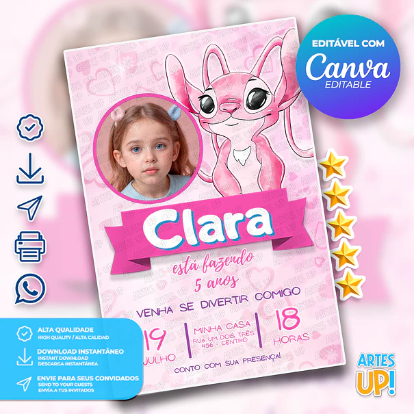 Watercolor Angel Birthday Invitation with Photo 1