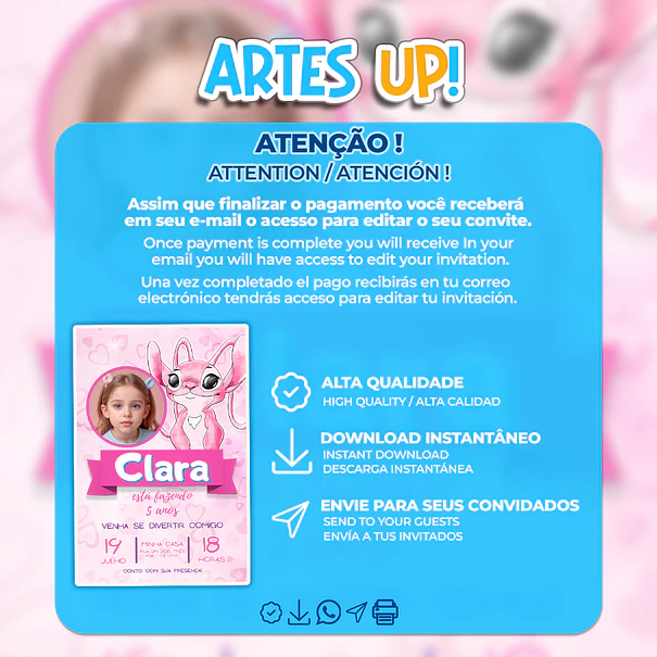 Watercolor Angel Birthday Invitation with Photo 2
