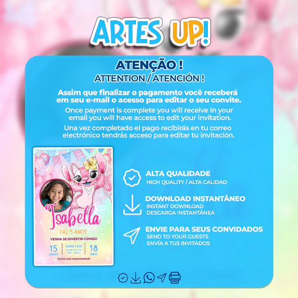 Watercolor Angel Birthday Invitation with Photo 2