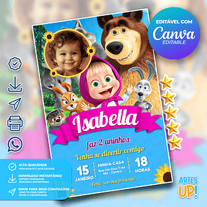 Invitación de cumpleaños de Masha y el oso con foto