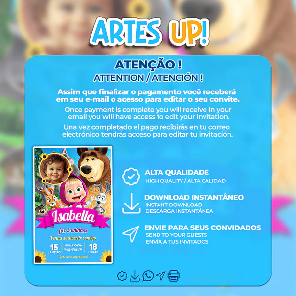 Invitación de cumpleaños de Masha y el oso con foto 2