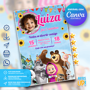Invitación de cumpleaños de Masha y el oso con foto