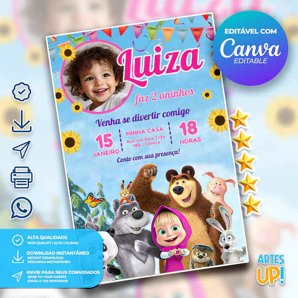 Invitación de cumpleaños de Masha y el oso con foto 1