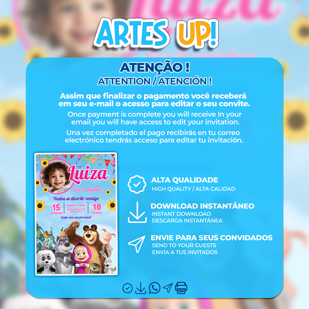 Convite Aniversário Masha e Urso com foto 2