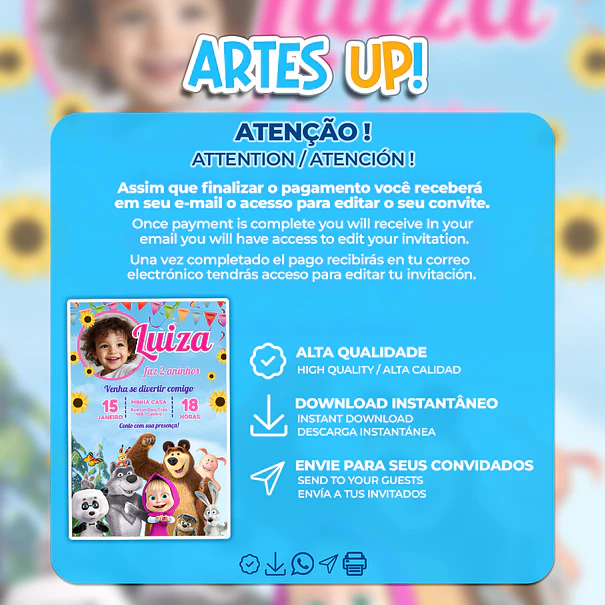 Invitación de cumpleaños de Masha y el oso con foto 2