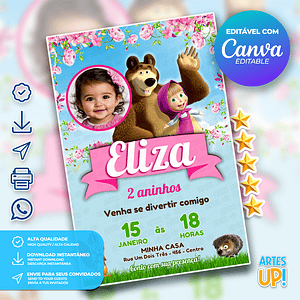 Invitación de cumpleaños de Masha y el oso con foto