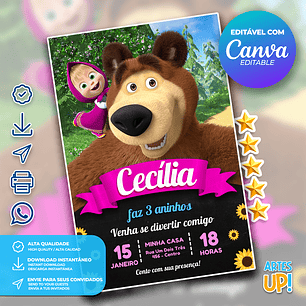 Convite Aniversário Masha e Urso
