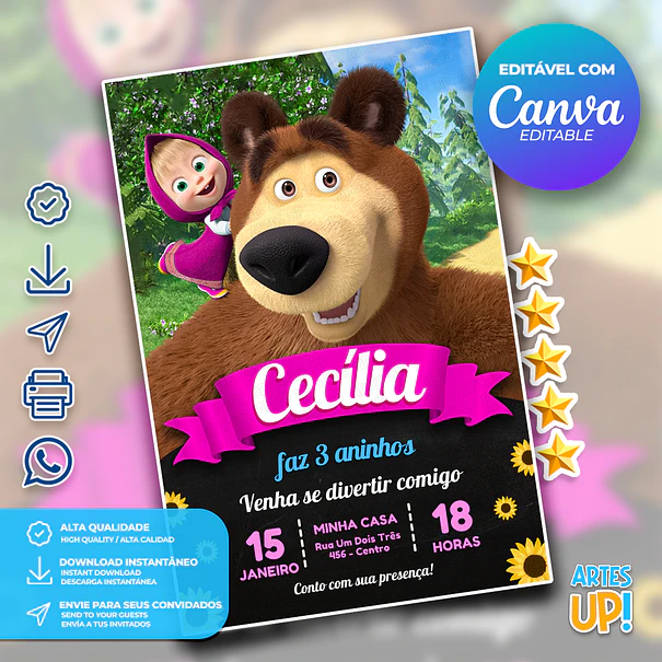 Invitación de cumpleaños de Masha y el oso 1