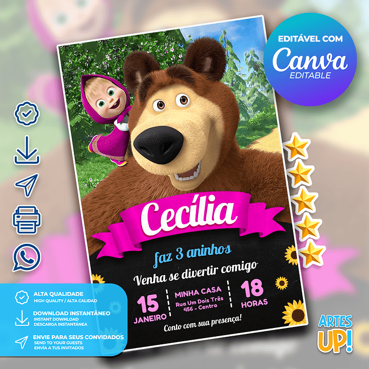 Convite Aniversário Masha e Urso 1