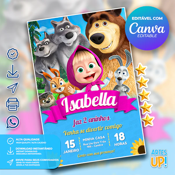 Convite Aniversário Masha e Urso 1