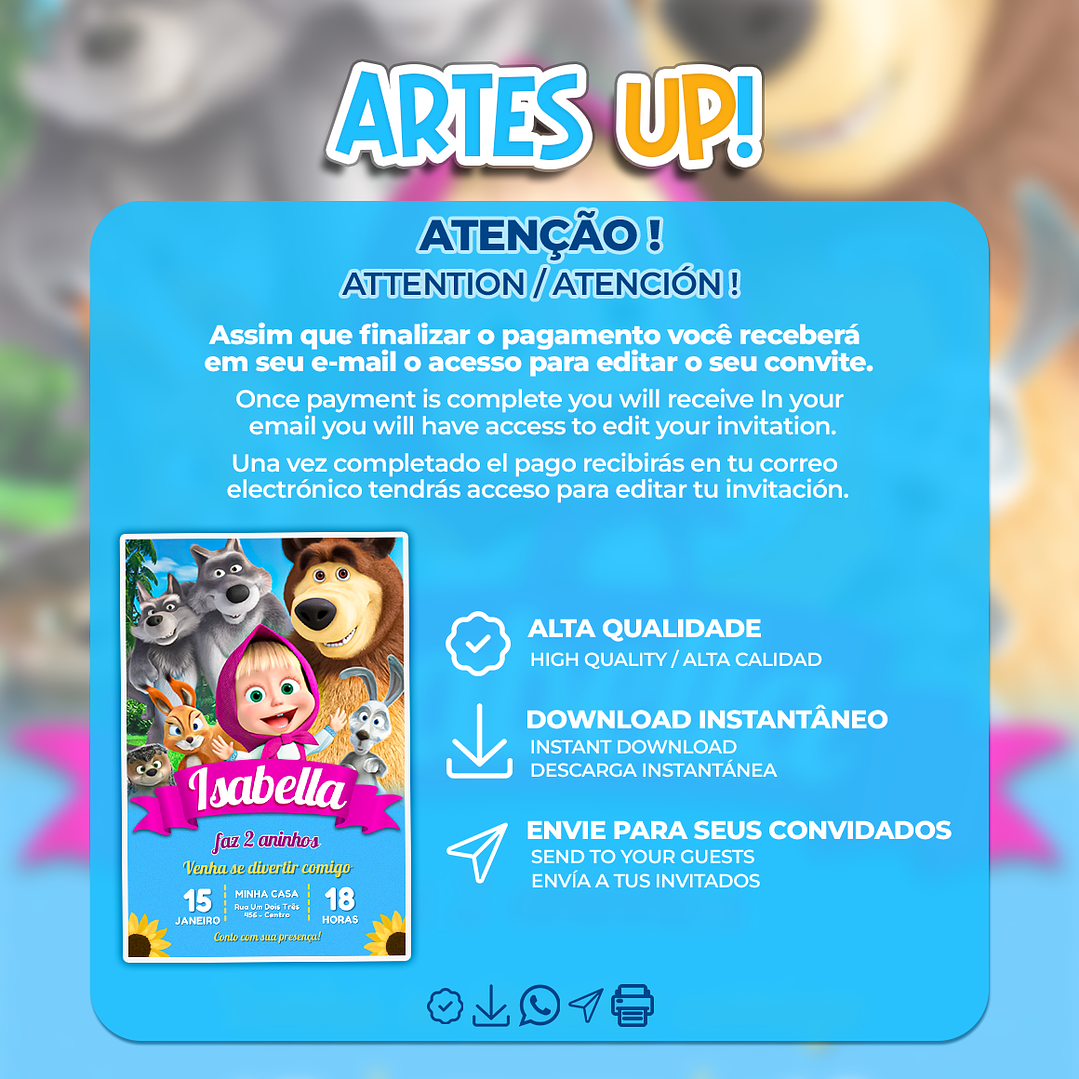 Convite Aniversário Masha e Urso 2