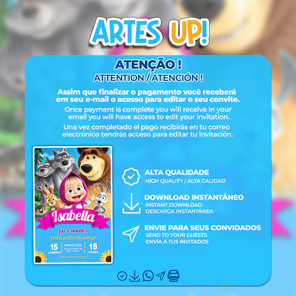 Convite Aniversário Masha e Urso 2