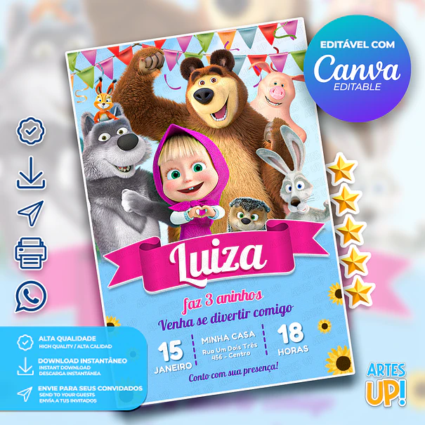 Convite Aniversário Masha e Urso 1
