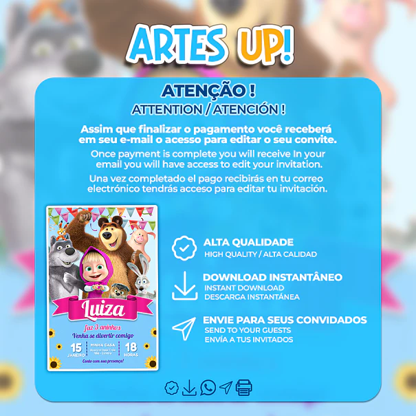Convite Aniversário Masha e Urso 2