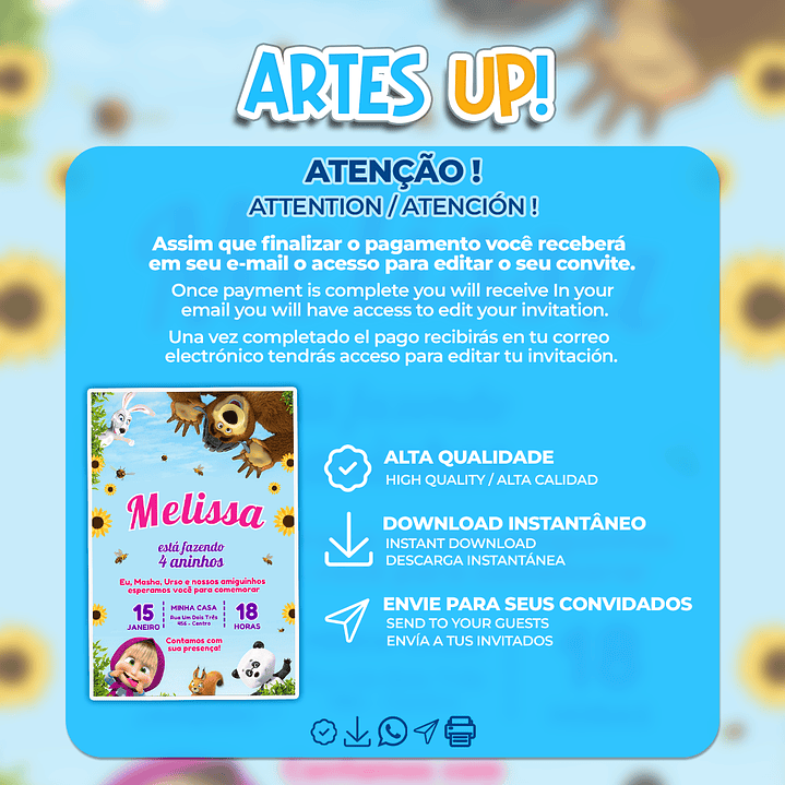 Convite Aniversário Masha e Urso 2