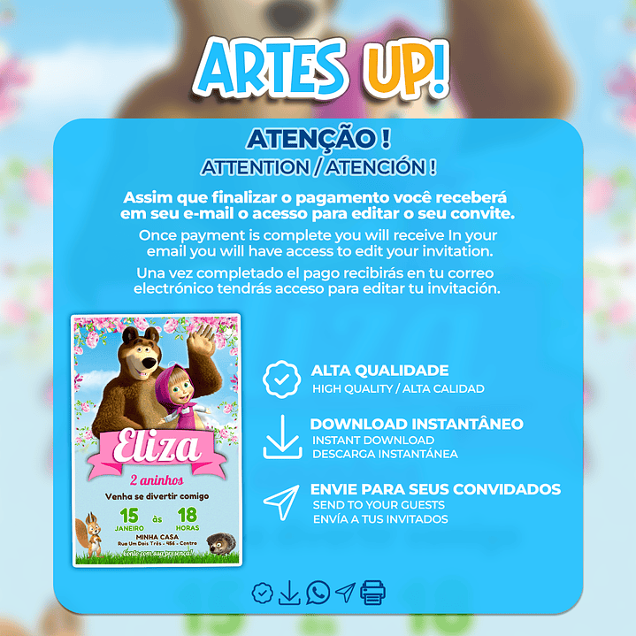 Convite Aniversário Masha e Urso 2