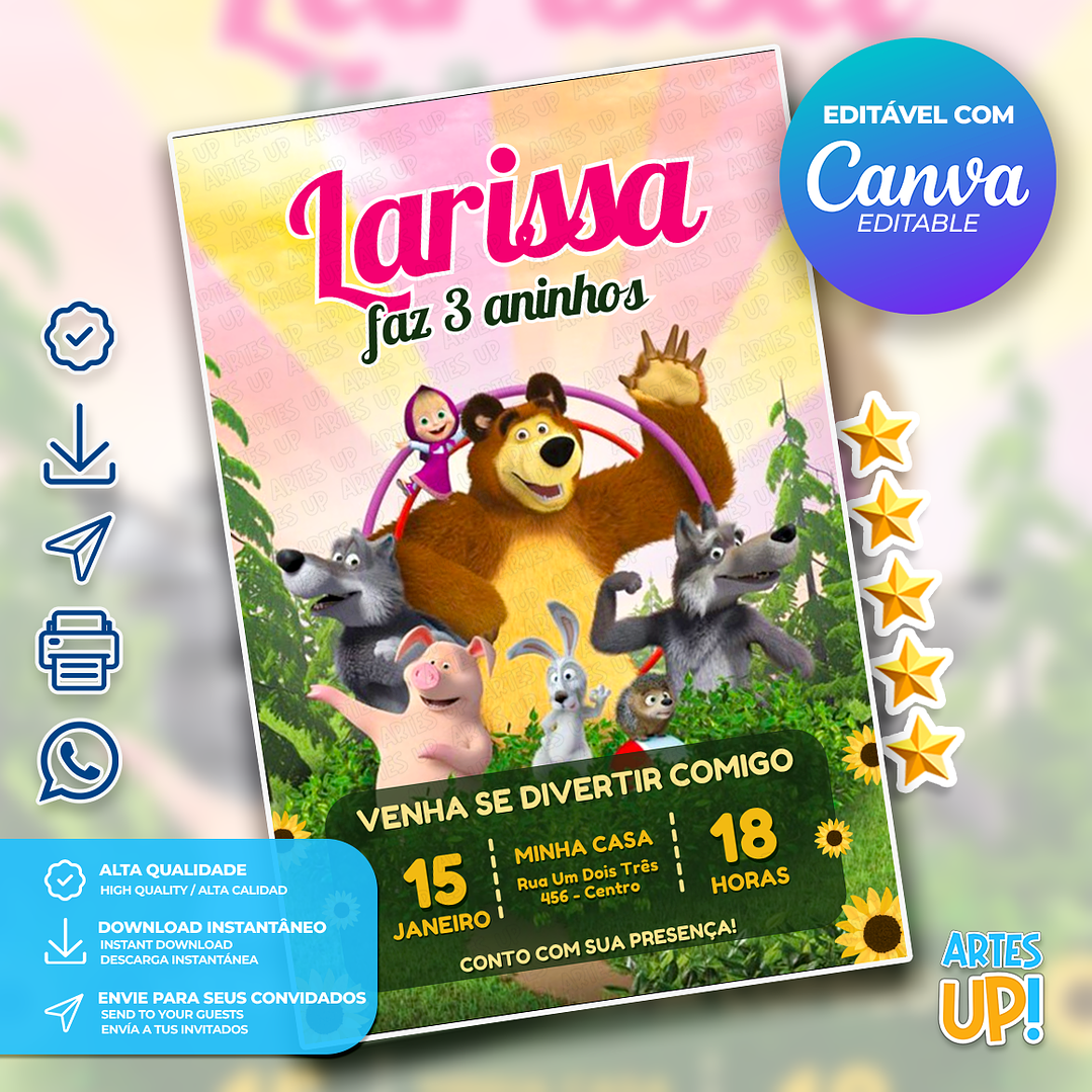 Convite Aniversário Masha e Urso 1