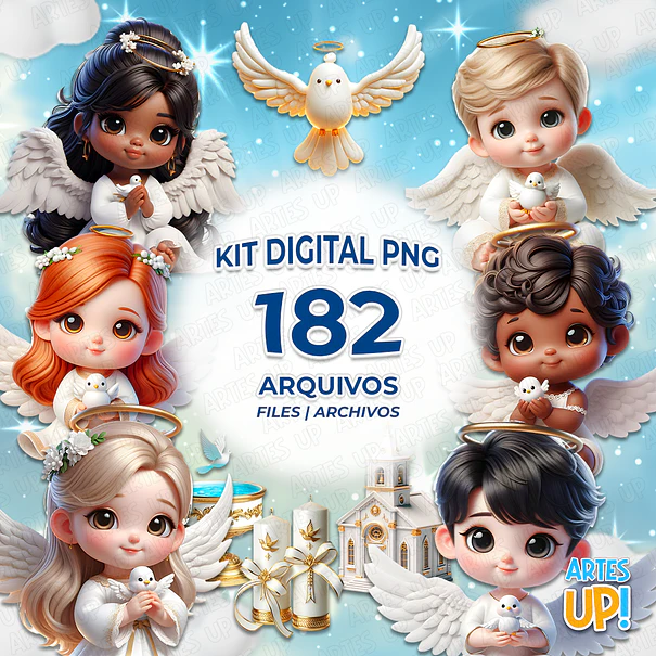 Kit Digital PNG Anjinhos Batizado Clipart 1
