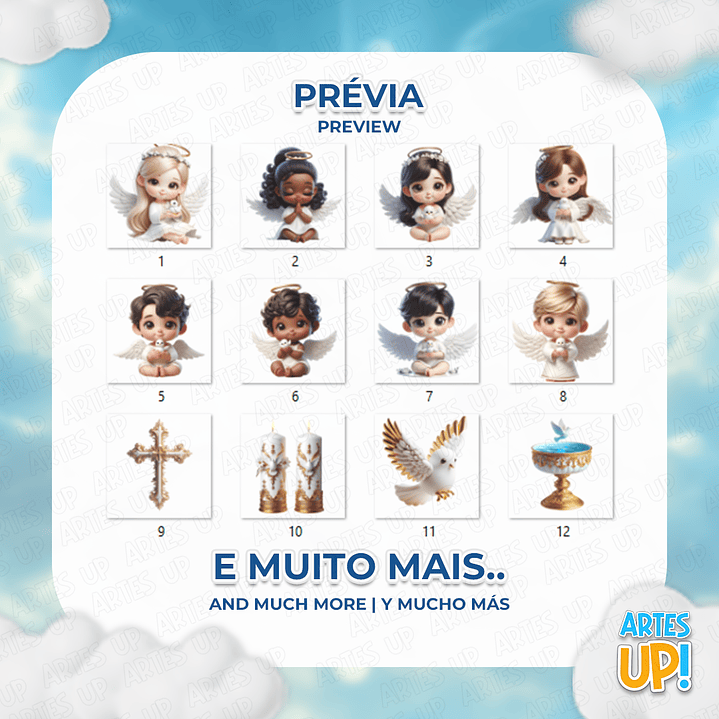 Kit Digital PNG Anjinhos Batizado Clipart 2