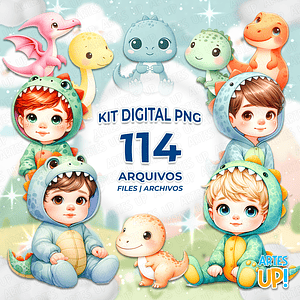 Kit digital PNG Dino Bebé Clipart Acuarela