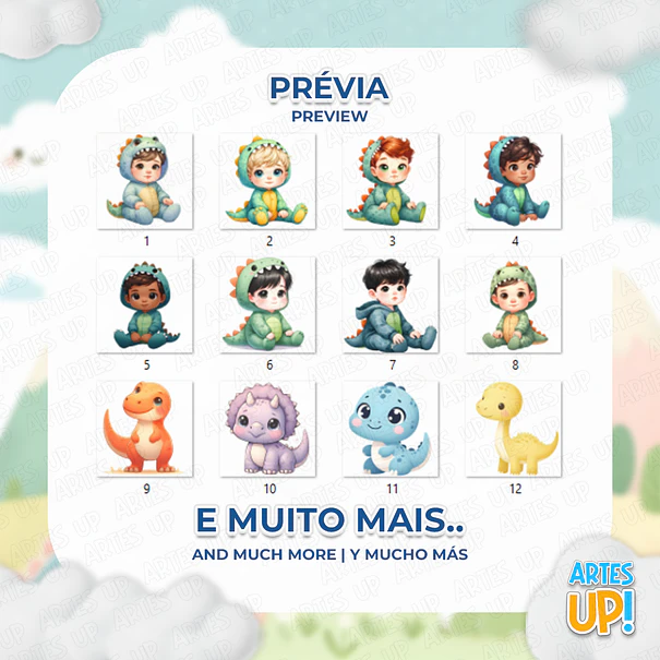 Kit digital PNG Dino Bebé Clipart Acuarela 2
