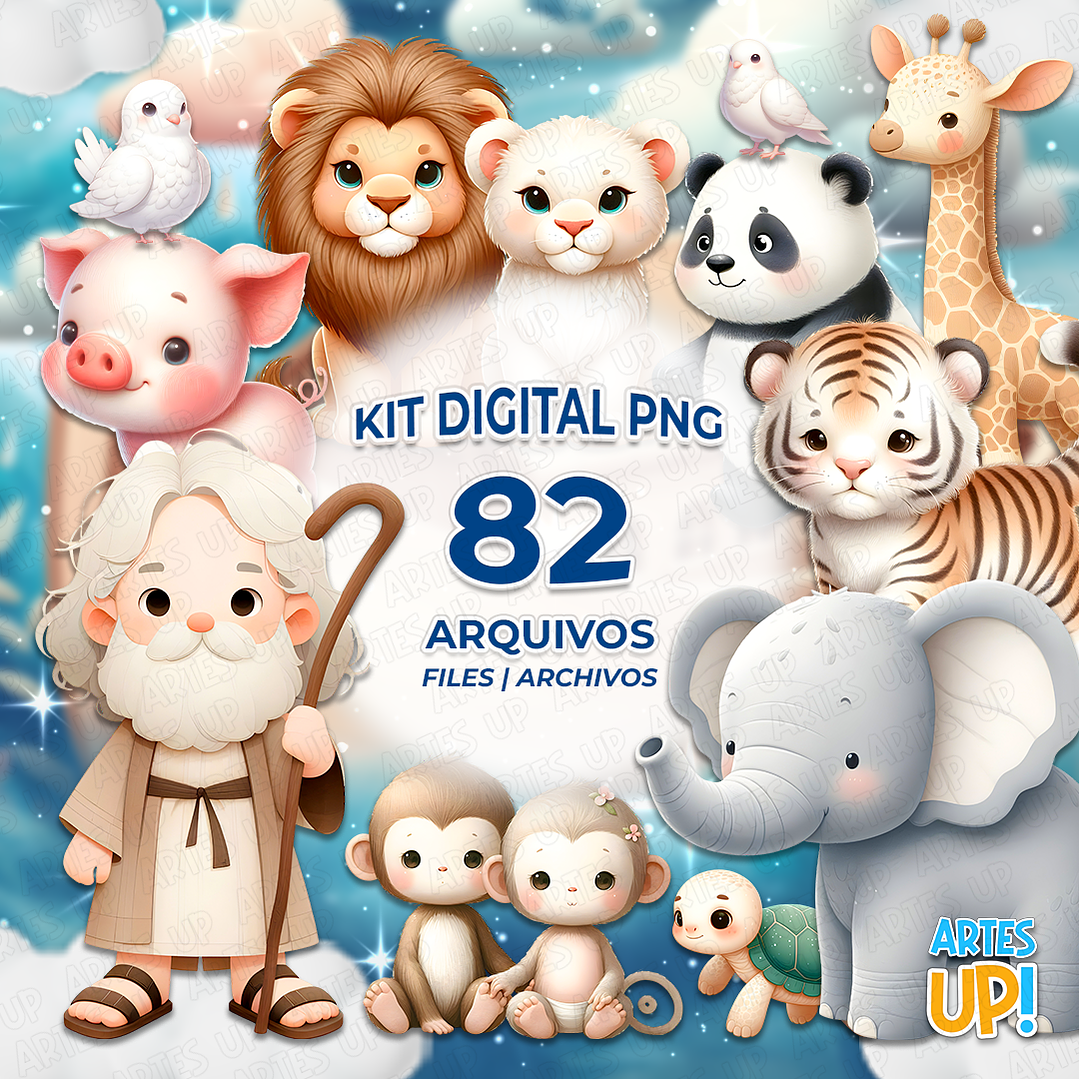 Kit Digital PNG Arca de Noé Clipart Aquarela 1