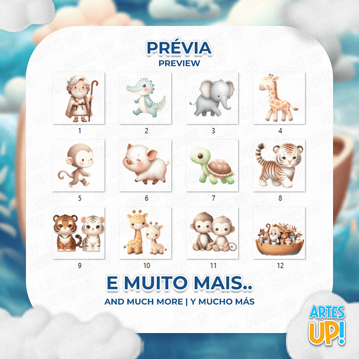 Kit Digital PNG Arca de Noé Clipart Aquarela 2