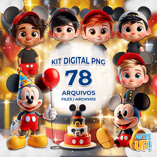 Kit Digital PNG Aniversário Mickey e Mascotes Clipart