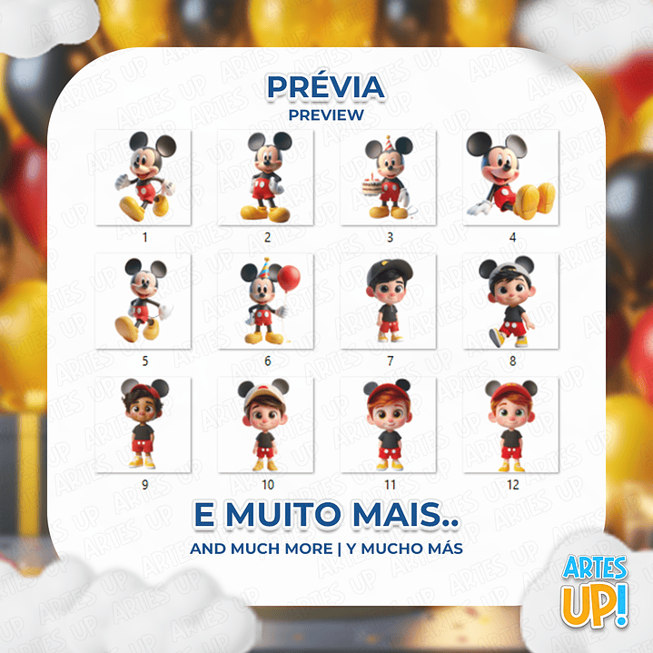 Kit Digital PNG Aniversário Mickey e Mascotes Clipart 2