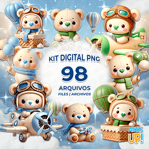 Kit digital PNG Aviador Oso de peluche Globo Clipart