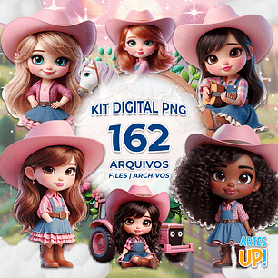 Kit Digital PNG Fazendinha Menina Clipart Rosa 3D