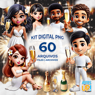 Kit Digital PNG Personagens Réveillon Clipart Ano Novo