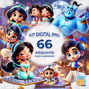 Kit Digital PNG Princesa Jasmine e Aladdin Clipart