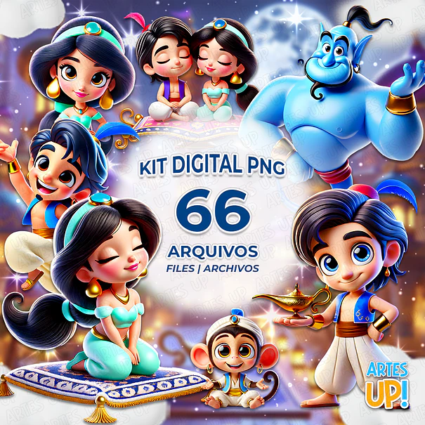 Kit digital PNG Princesa Jazmín y Aladdin Clipart 1