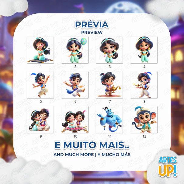 Kit digital PNG Princesa Jazmín y Aladdin Clipart 2