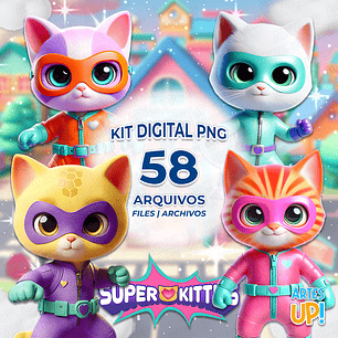 Kit Digital PNG Super Gatinhos Clipart