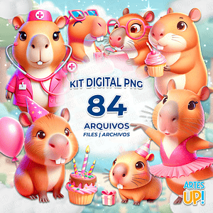 Kit digital de capibara rosa PNG Clipart