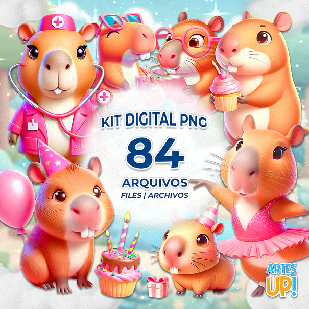 Kit digital de capibara rosa PNG Clipart 1