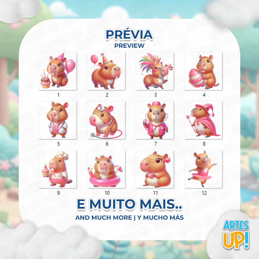 Kit Digital PNG Capivara Rosa Clipart 2