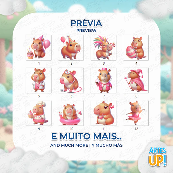 Kit digital de capibara rosa PNG Clipart 2