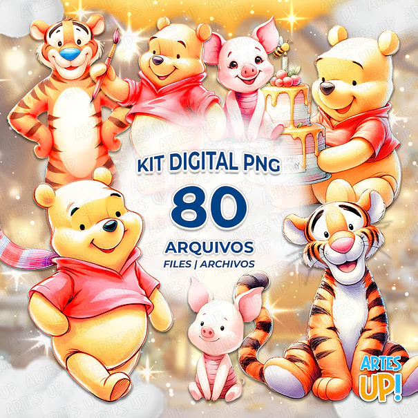 Kit Digital PNG Ursinho Pooh aquarela Clipart 1