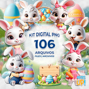 Kit Digital PNG Coelhos da Páscoa Clipart Cute