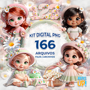 Kit Digital PNG Menina Margarida Clipart