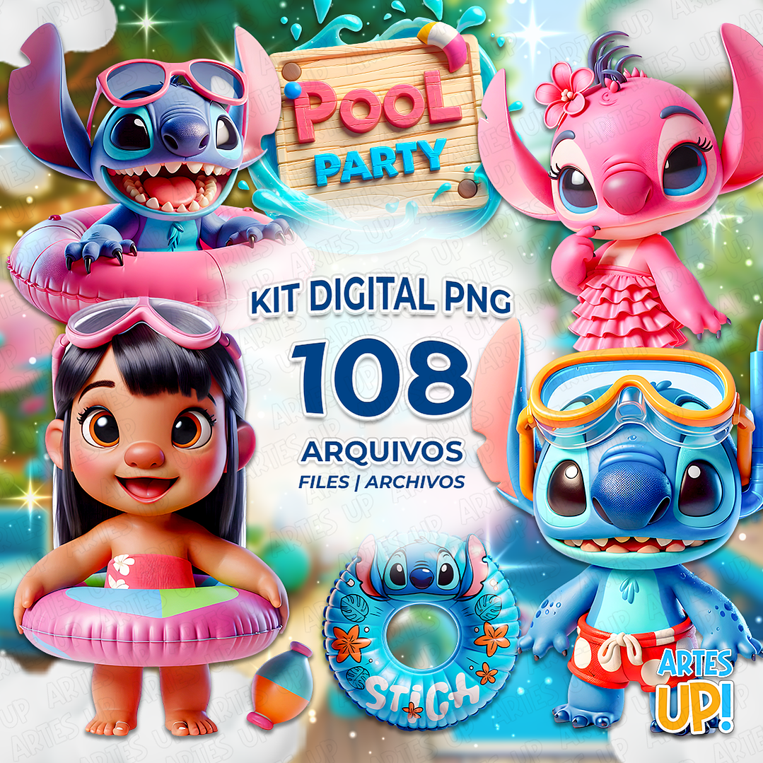 Kit Digital PNG Lilo e Stitch Pool Party Clipart 1