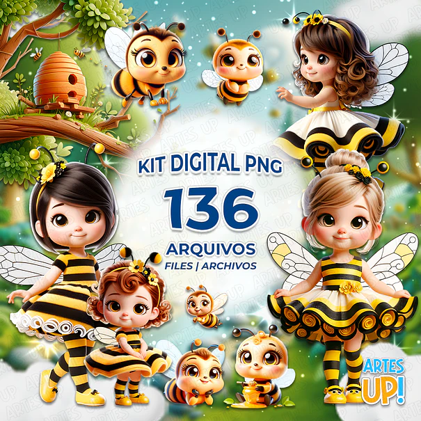 Kit Digital PNG Meninas Abelhinhas Clipart 1