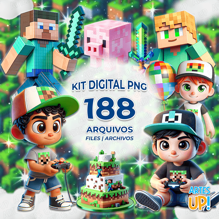 Kit Digital PNG Menino Minecraft Mascotes Clipart 1