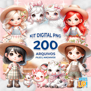 Kit digital PNG Chica de granja Clipart Acuarela rosa