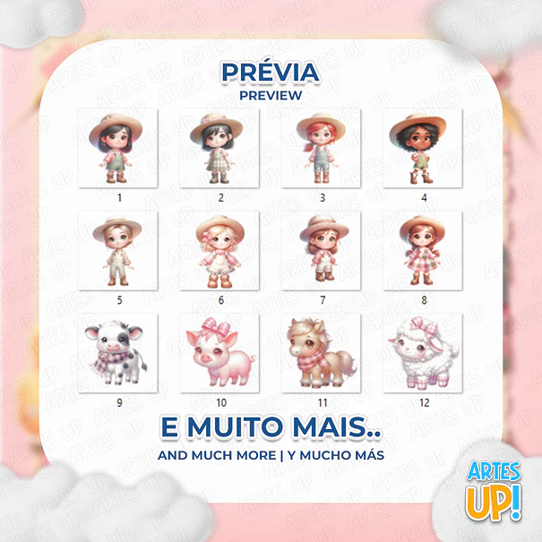 Kit digital PNG Chica de granja Clipart Acuarela rosa 2